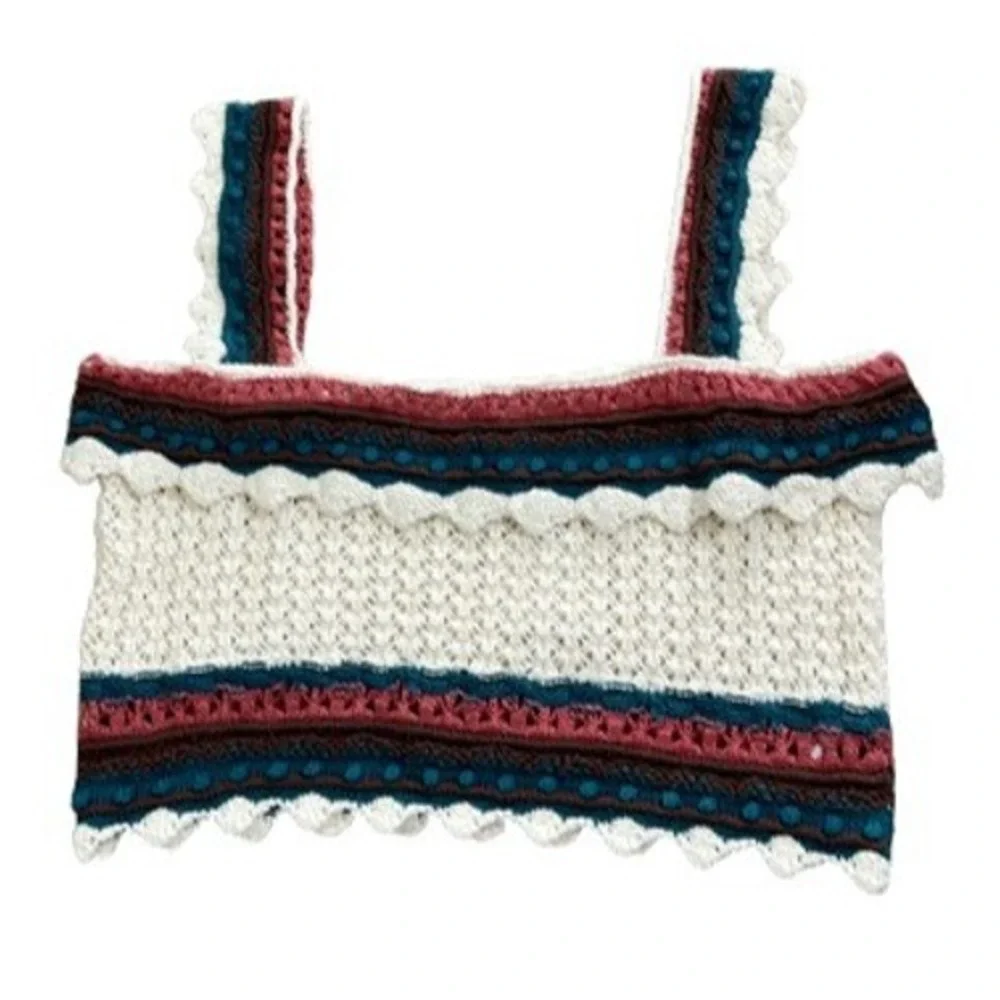 ZARA MULTICOLOR CROCHET KNIT CROP TANK TOP SIZE L NWT‎